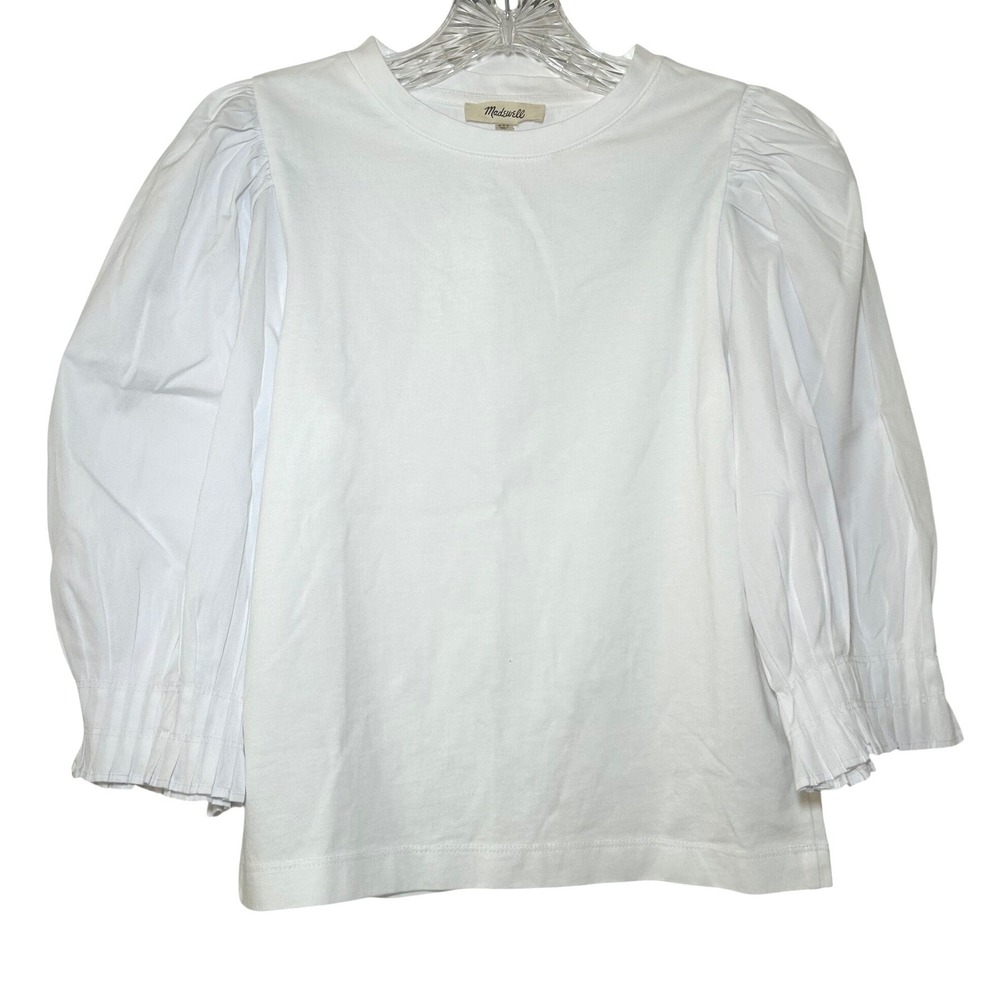 NWT Madewell Puff-Sleeve Knit Top white women's xxs minimal basic boho classic